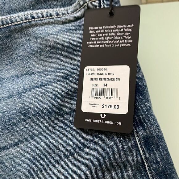 True Religion NWT jeans 34 GINO relaxed slim dark blue wash faded distressed - Picture 11 of 16